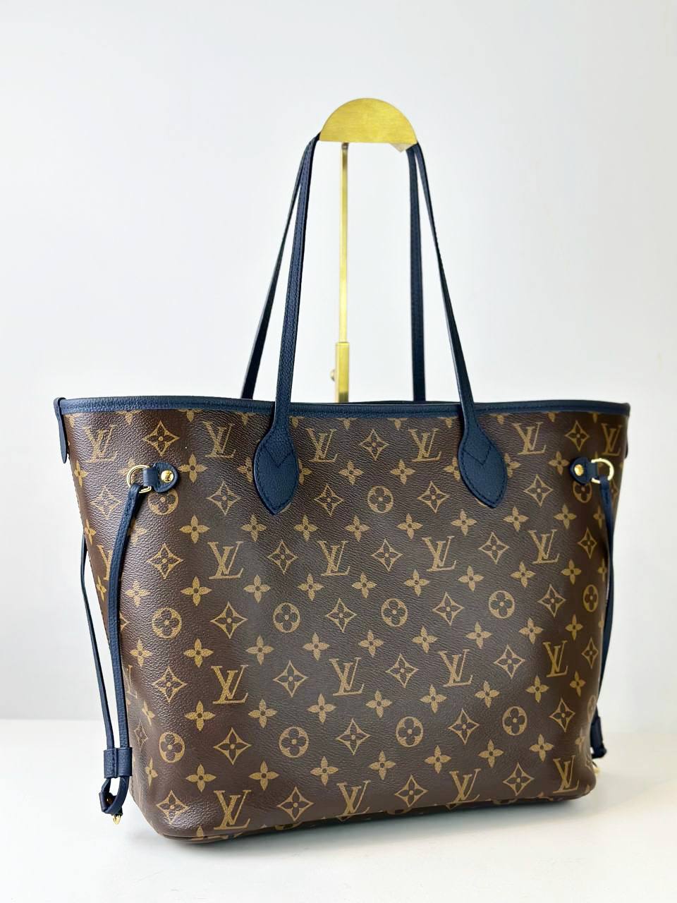 LOUIS VUITTON NEVERFULL MM INSIDE OUT NAVY BLUE MONOGRAM TOTE BAG WITH POUCH