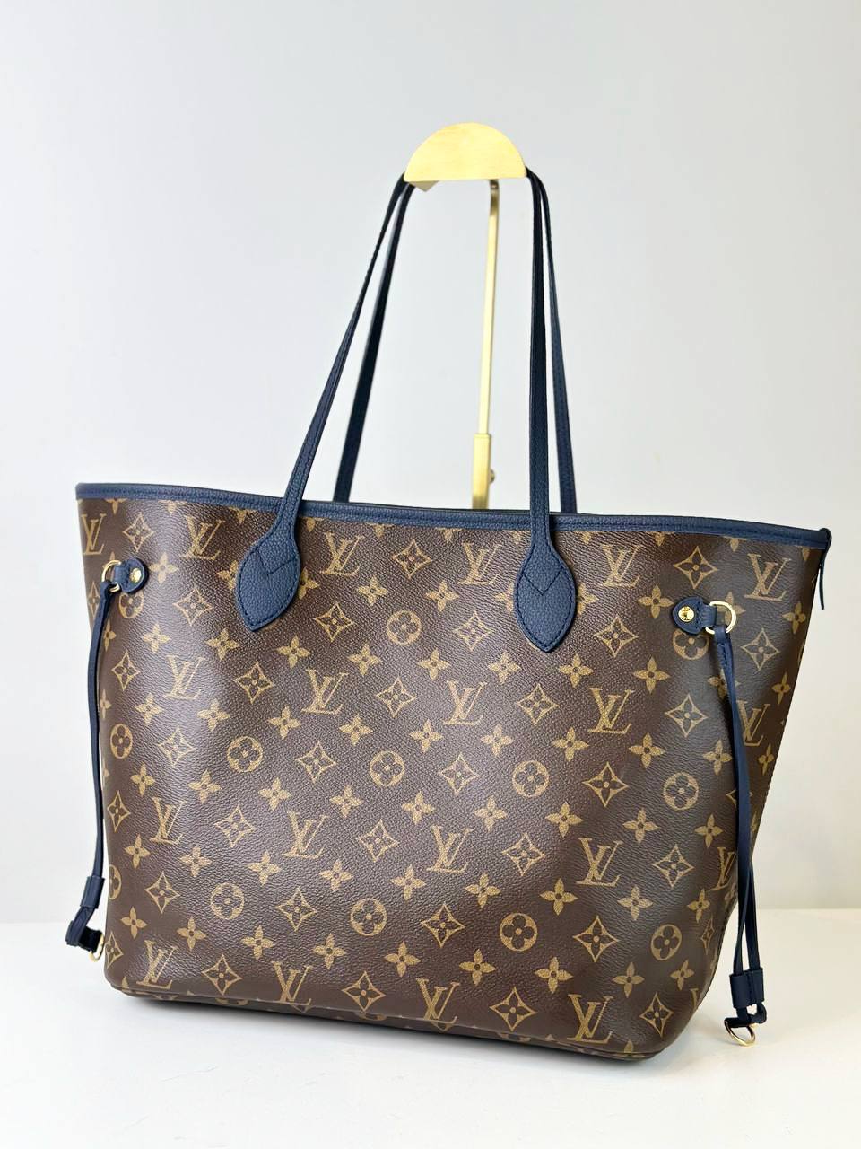 LOUIS VUITTON NEVERFULL MM INSIDE OUT NAVY BLUE MONOGRAM TOTE BAG WITH POUCH