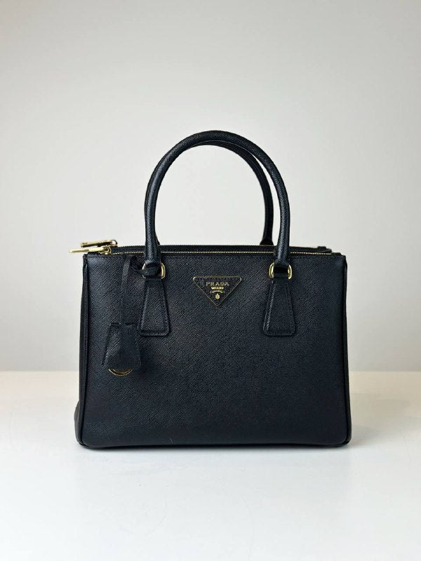 PRADA GALLERIA SAFFIANO LEATHER SMALL BLACK TOP HANDLE BAG