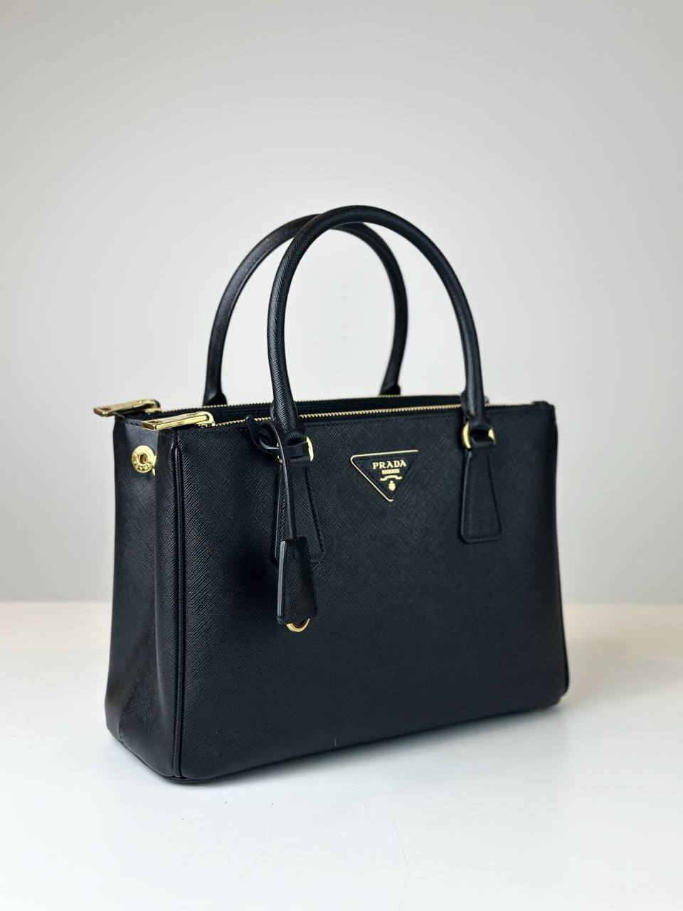PRADA GALLERIA SAFFIANO LEATHER SMALL BLACK TOP HANDLE BAG