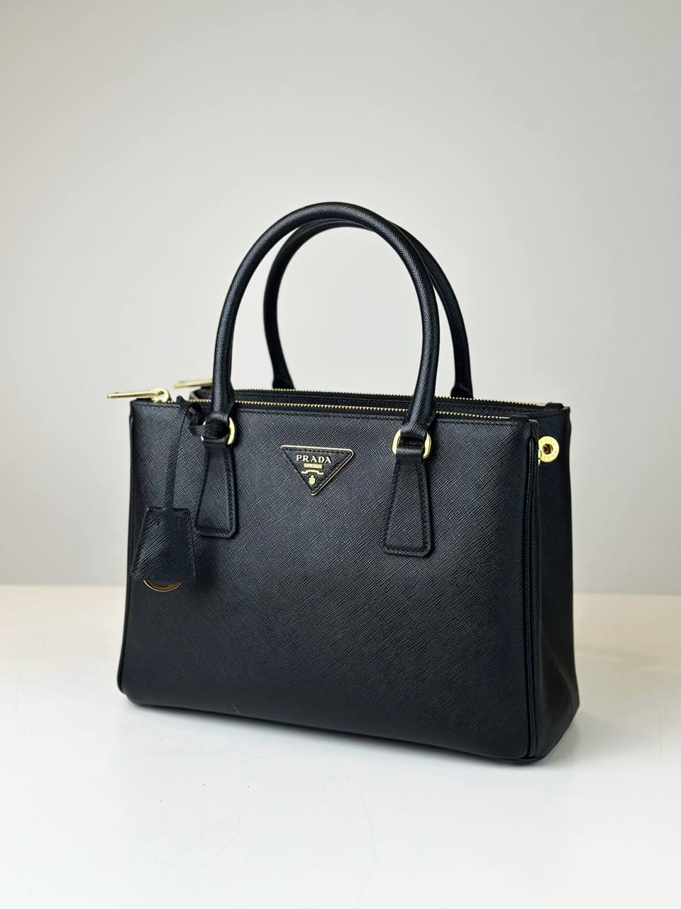 PRADA GALLERIA SAFFIANO LEATHER SMALL BLACK TOP HANDLE BAG