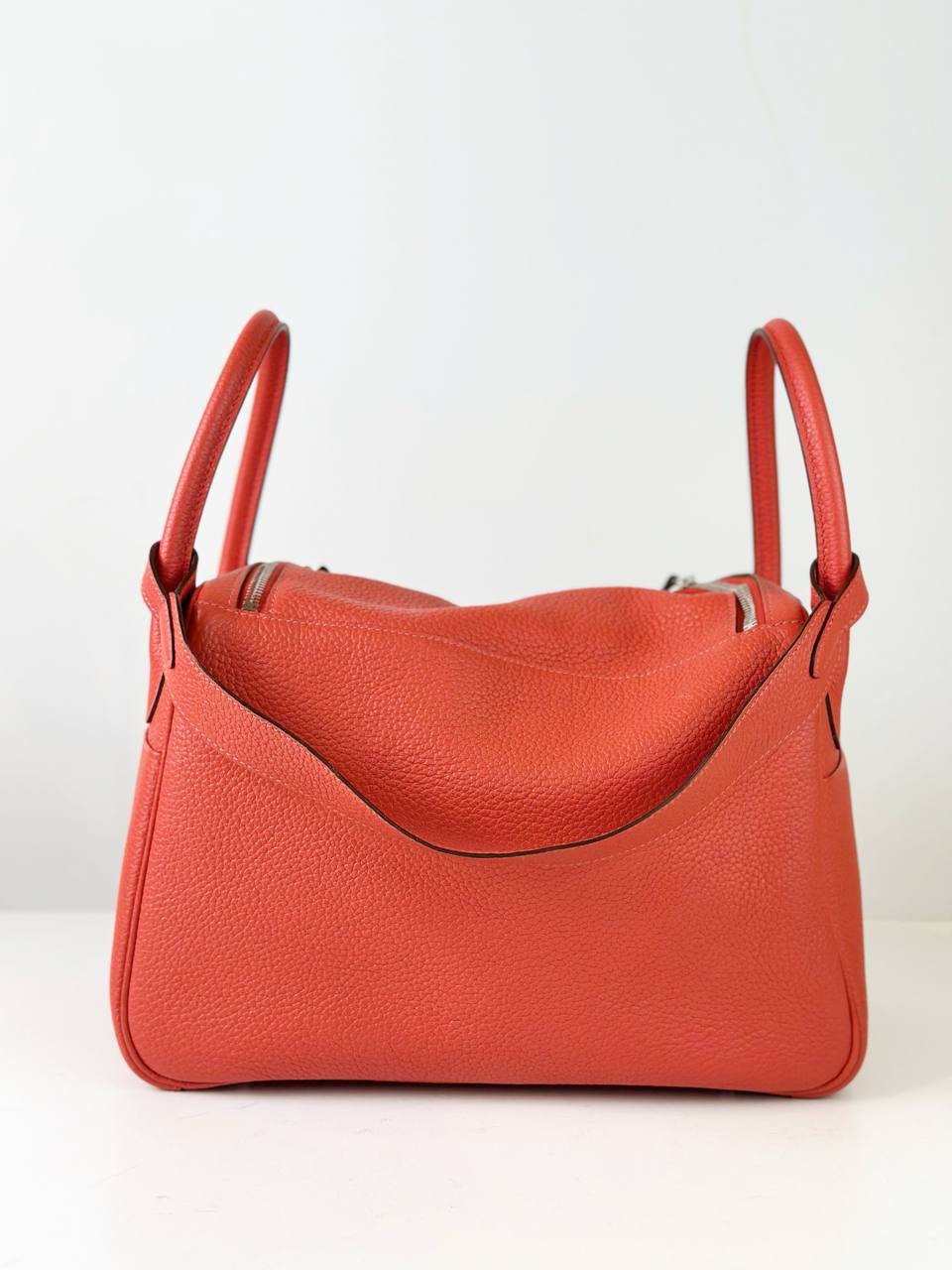 HERMES LINDY 30 ROUGE PIVOINE TAURILLON CLEMENCE LEATHER CROSSBODY BAG PHW