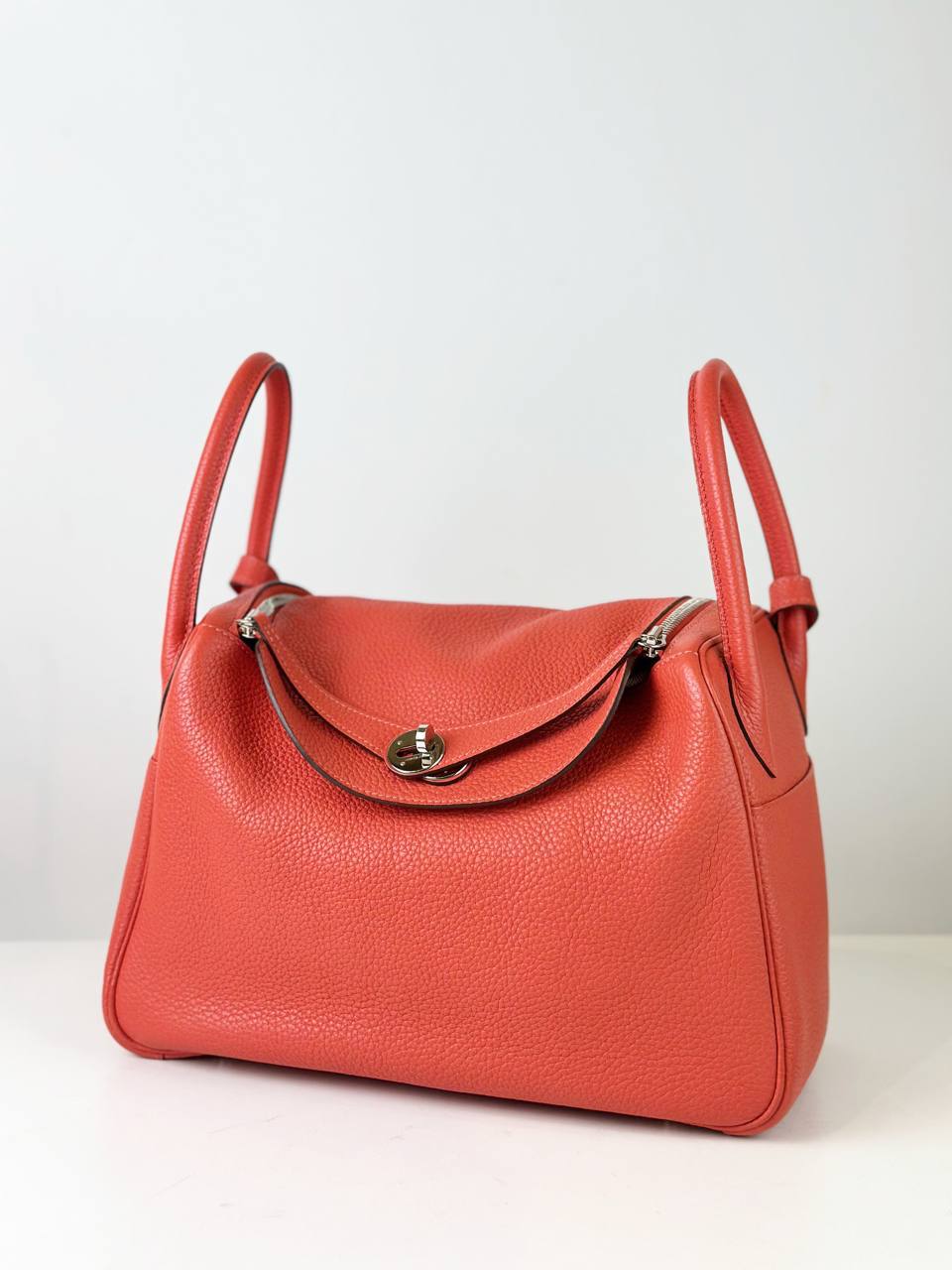 HERMES LINDY 30 ROUGE PIVOINE TAURILLON CLEMENCE LEATHER CROSSBODY BAG PHW