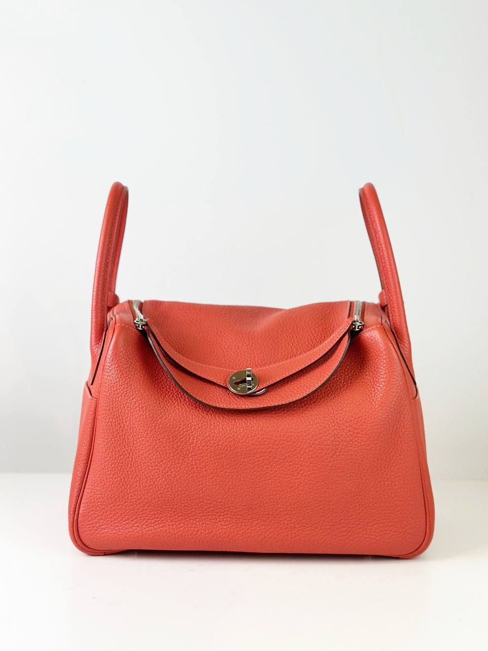 HERMES LINDY 30 ROUGE PIVOINE TAURILLON CLEMENCE LEATHER CROSSBODY BAG PHW