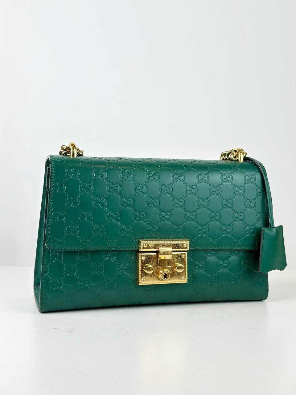 GUCCI GUCCISSIMA GREEN PADLOCK MEDIUM SHOULDER BAG