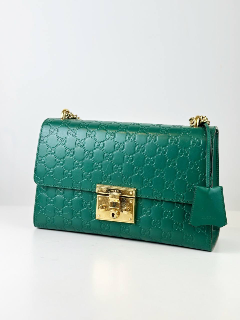GUCCI GUCCISSIMA GREEN PADLOCK MEDIUM SHOULDER BAG