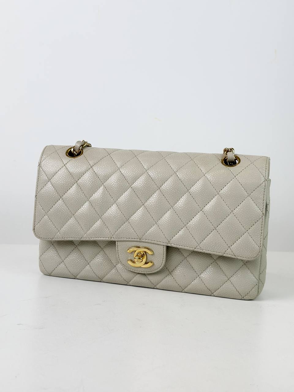 CHANEL CLASSIC FLAP CAVIAR GREY MEDIUM SHOULDER BAG GHW