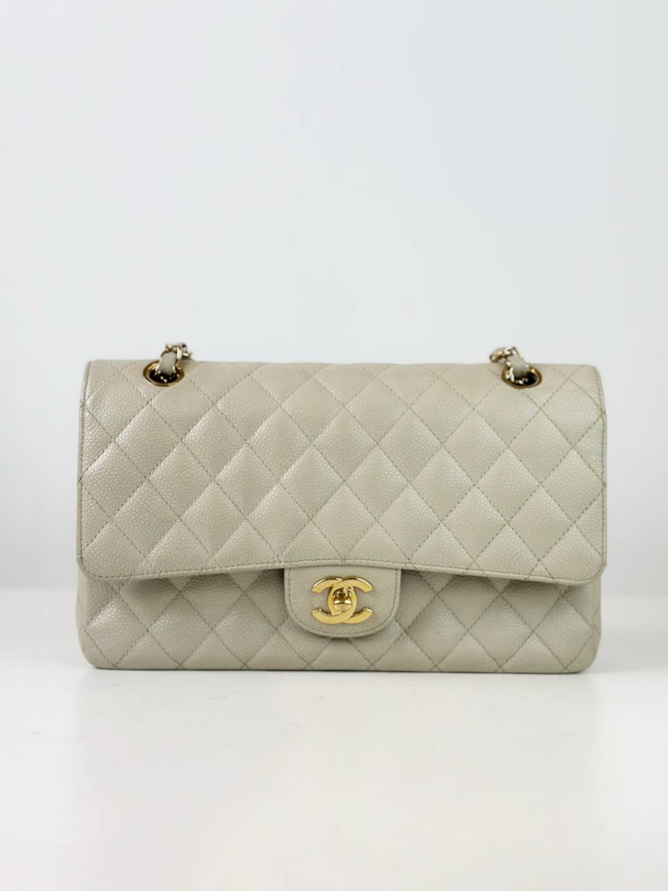 CHANEL CLASSIC FLAP CAVIAR GREY MEDIUM SHOULDER BAG GHW