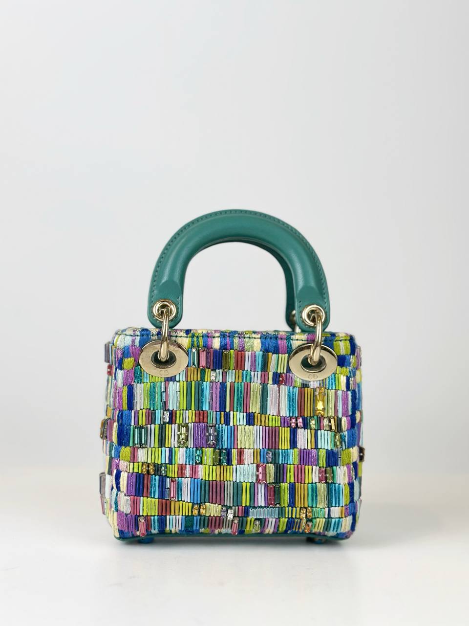 DIOR LADY DIOR ART 7 MINJUNG KIM BEADED TEAL MICRO HANDBAG