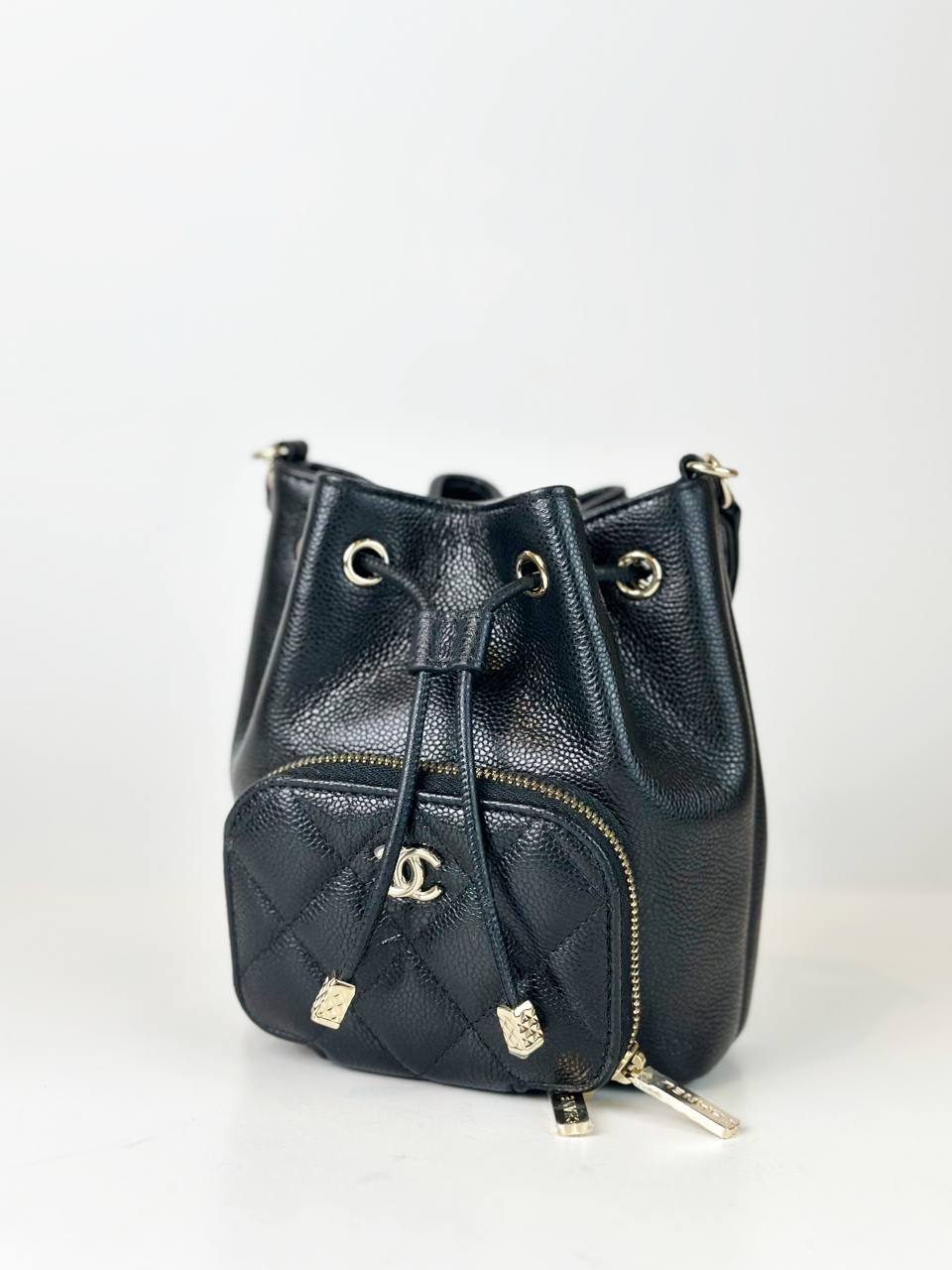 CHANEL BUSINESS AFFINITY CAVIAR BLACK MINI BUCKET BAG