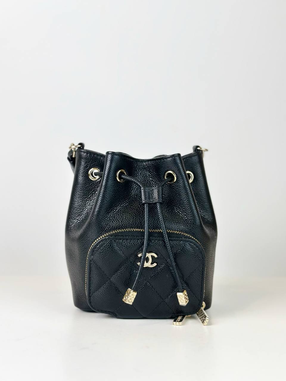 CHANEL BUSINESS AFFINITY CAVIAR BLACK MINI BUCKET BAG