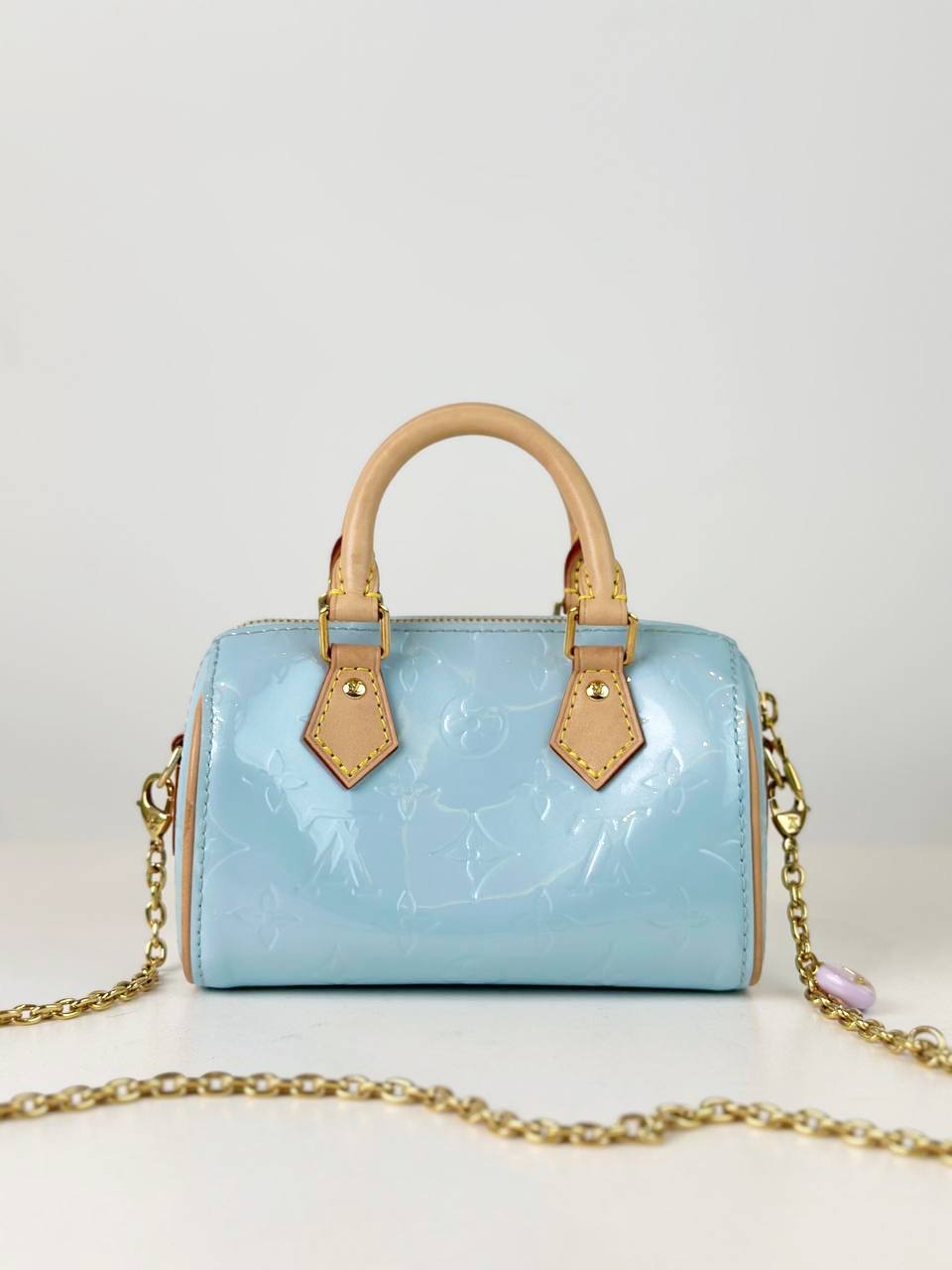 LOUIS VUITTON NANO SPEEDY SKY BLUE VERNIS CROSSBODY BAG