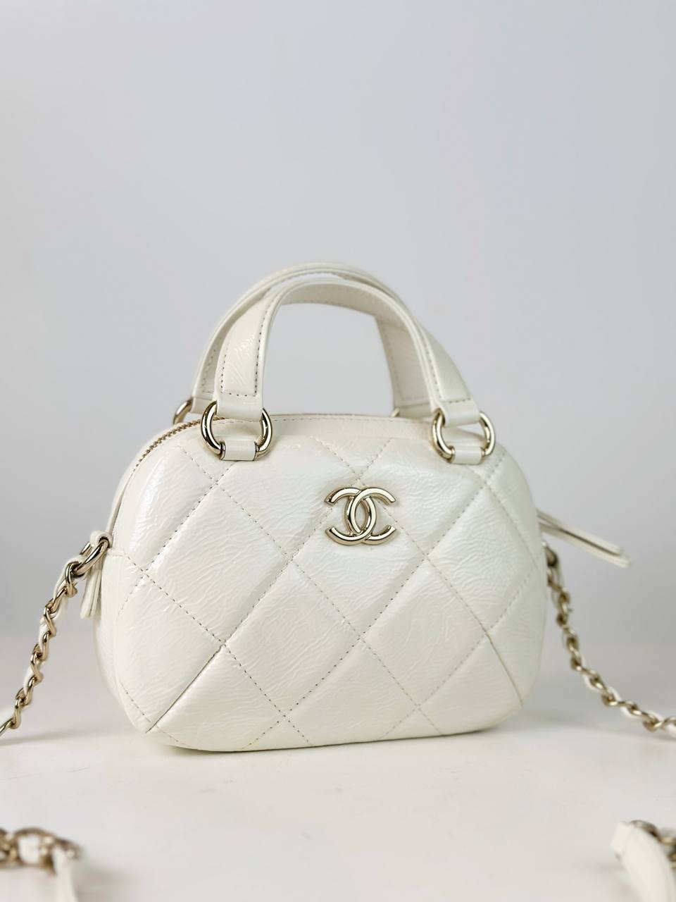 CHANEL WHITE MINI BOWLING BAG
