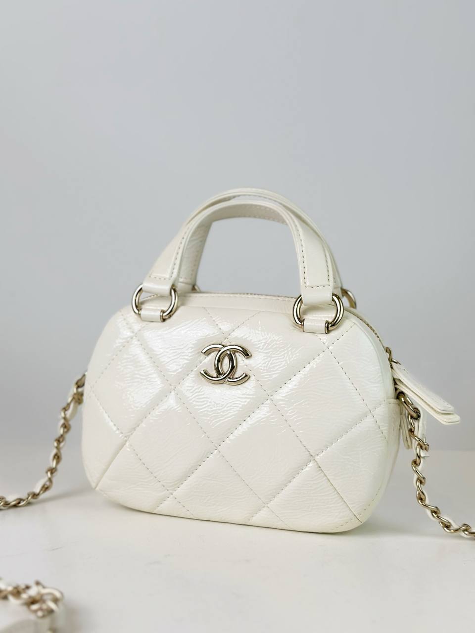 CHANEL WHITE MINI BOWLING BAG