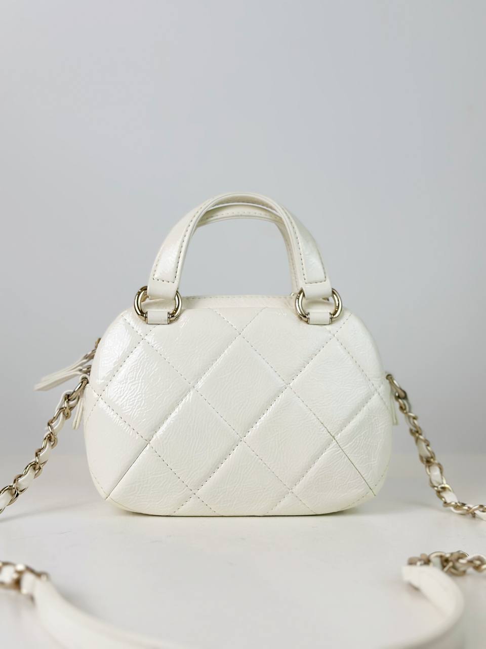 CHANEL WHITE MINI BOWLING BAG
