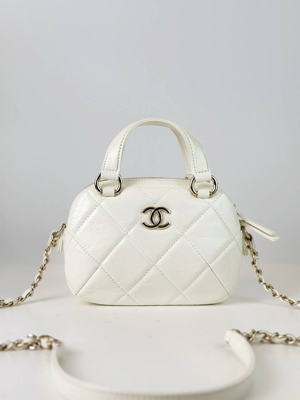 CHANEL WHITE MINI BOWLING BAG