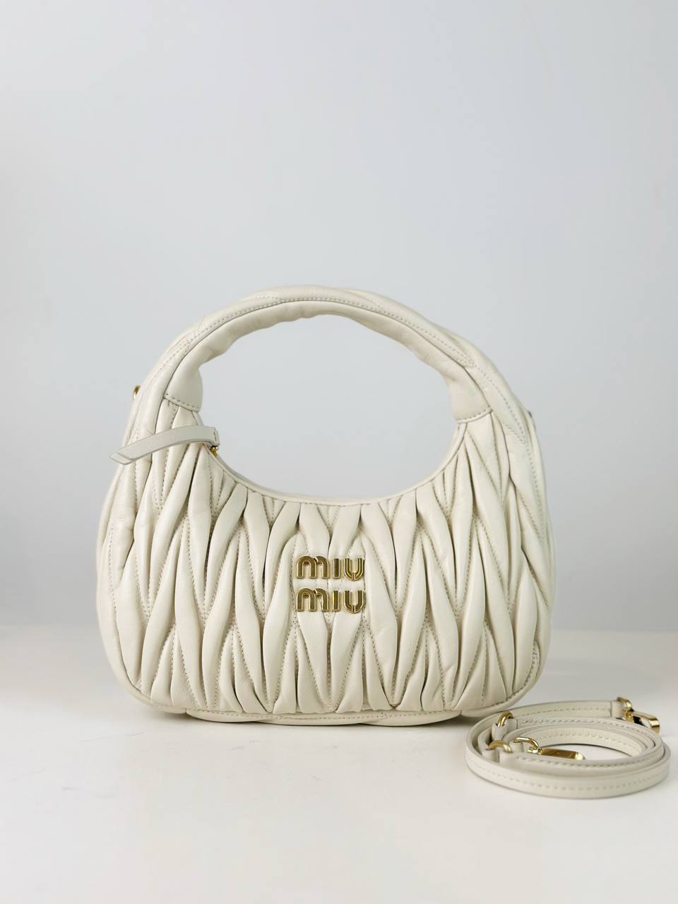 MIU MIU WANDER WHITE HOBO BAG WITH STRAP