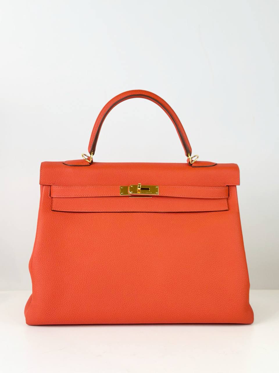 HERMES KELLY RETOURNE 34 ORANGE TAURILLON CLEMENCE LEATHER HANDBAG GHW