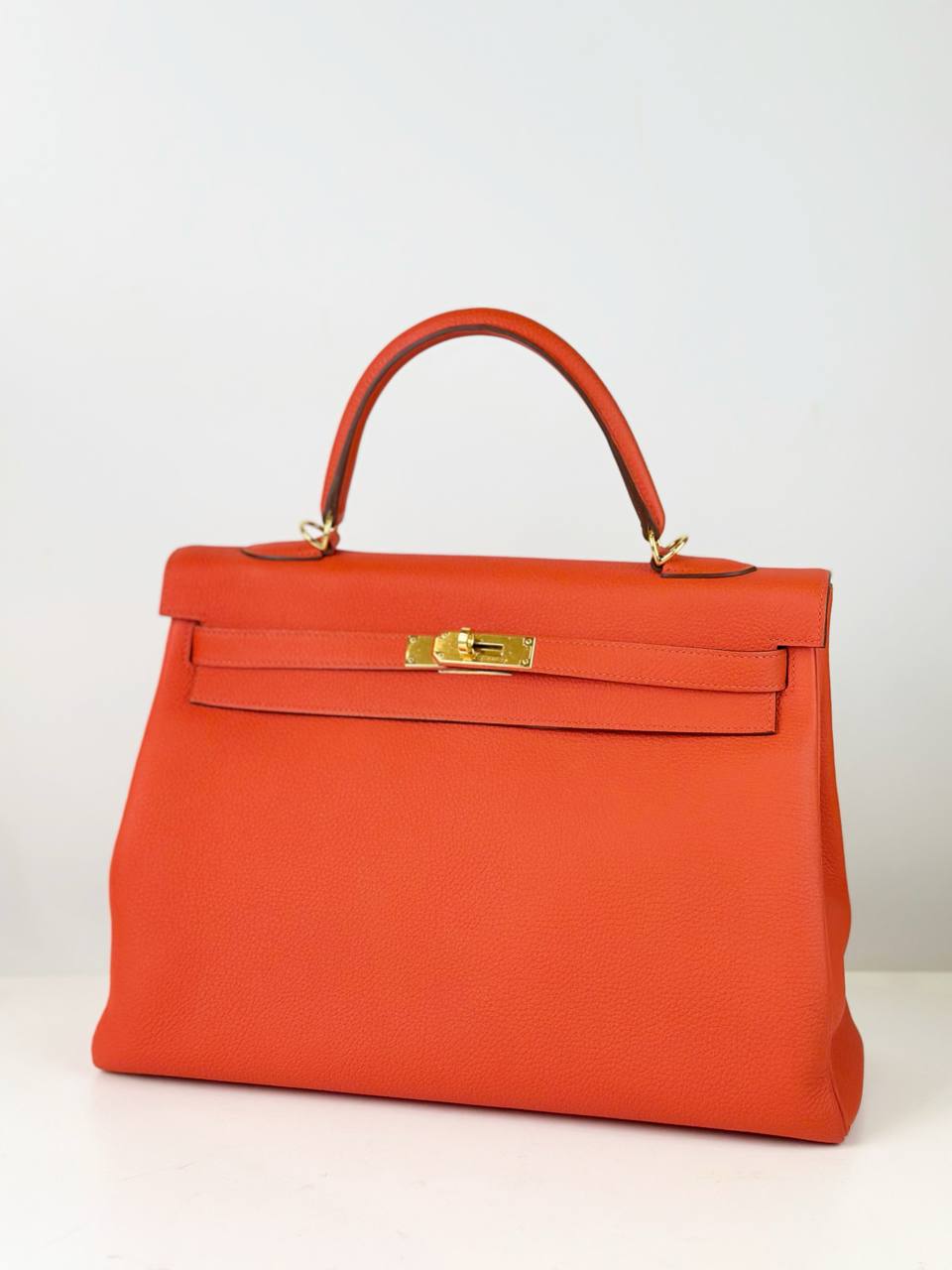 HERMES KELLY RETOURNE 34 ORANGE TAURILLON CLEMENCE LEATHER HANDBAG GHW
