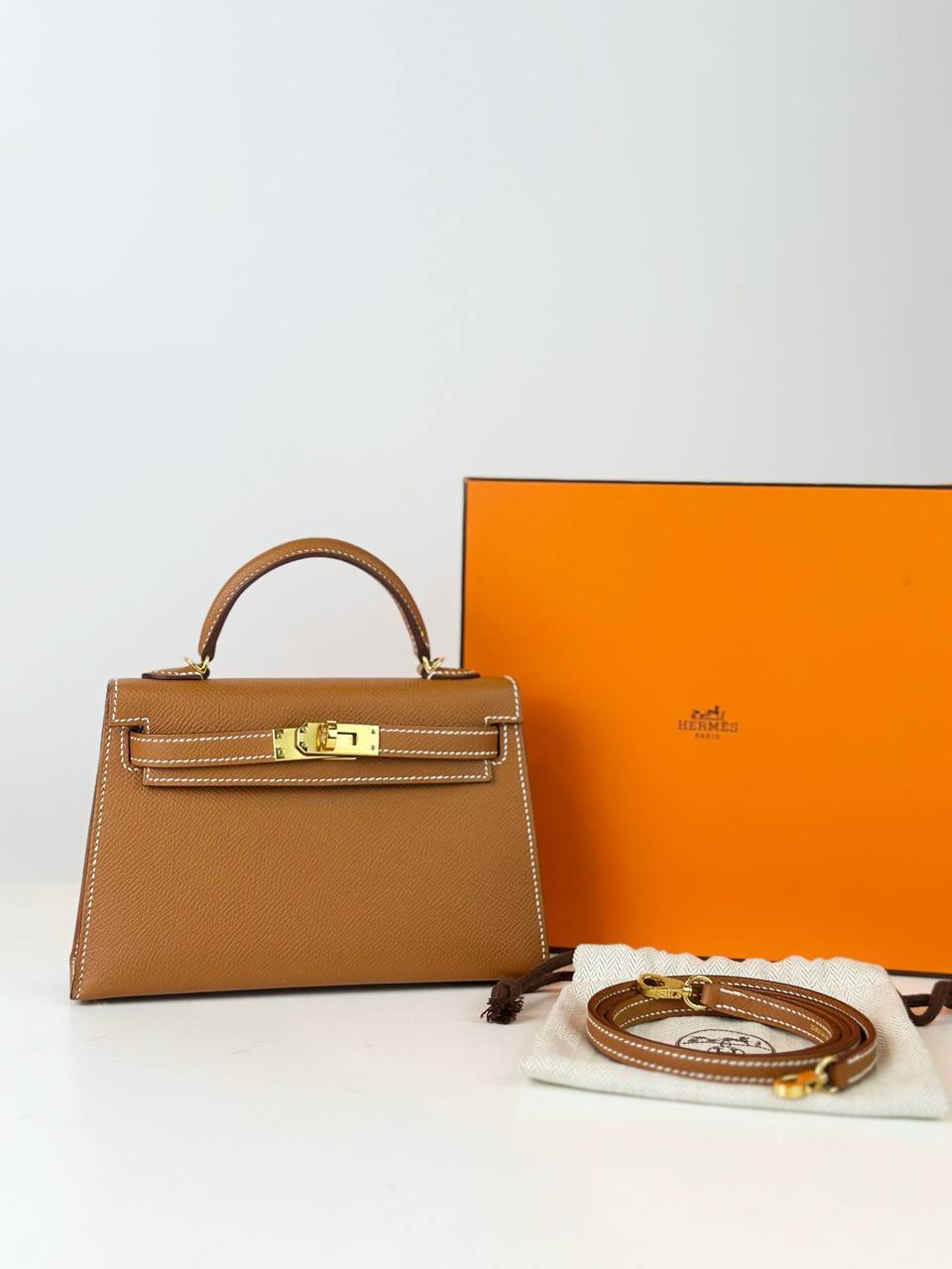 HERMES MINI KELLY GOLD HANDBAG GHW