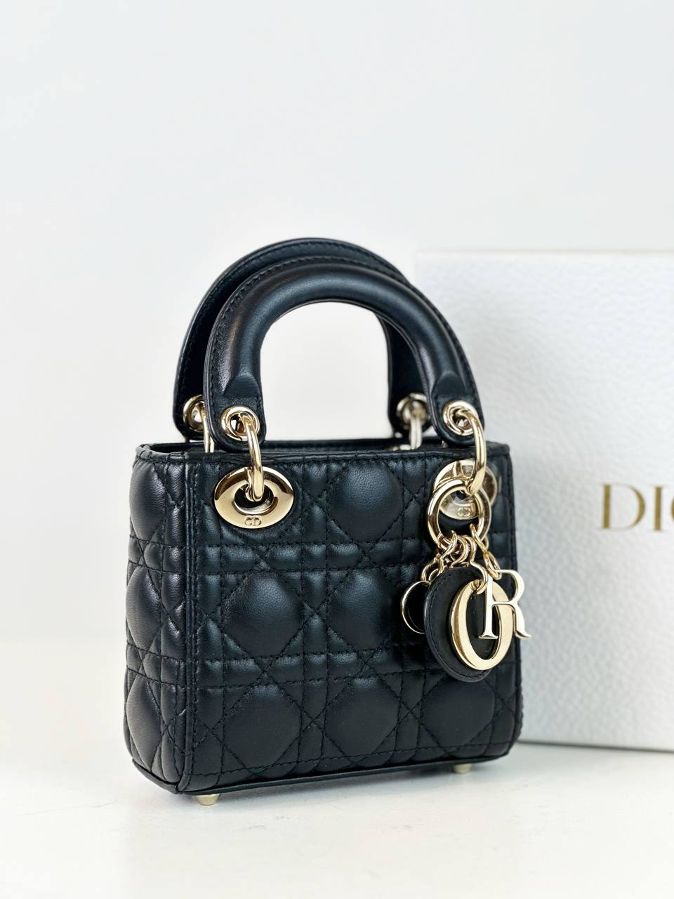 DIOR LADY DIOR BLACK MICRO HANDBAG GHW
