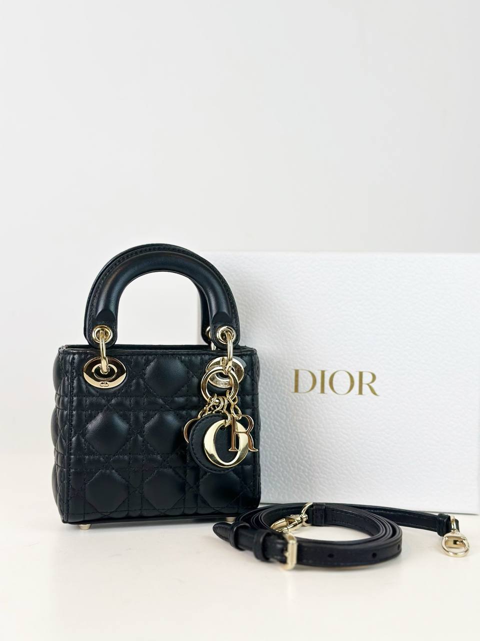 DIOR LADY DIOR BLACK MICRO HANDBAG GHW