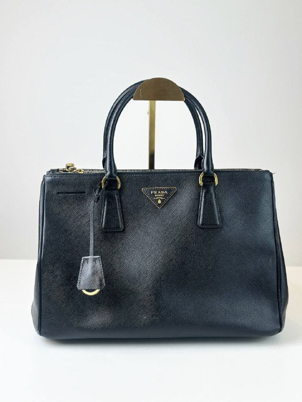 PRADA GALLERIA SAFFIANO LEATHER MEDIUM BLACK TOP HANDLE BAG