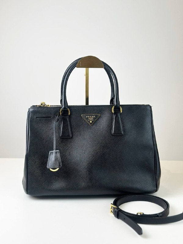 PRADA GALLERIA SAFFIANO LEATHER MEDIUM BLACK TOP HANDLE BAG
