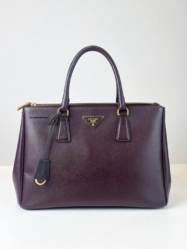 PRADA GALLERIA SAFFIANO LEATHER MEDIUM BURGUNDY TOP HANDLE BAG WITH STRAP
