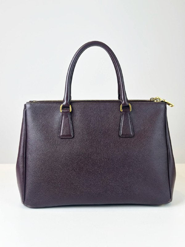 PRADA GALLERIA SAFFIANO LEATHER MEDIUM BURGUNDY TOP HANDLE BAG WITH STRAP
