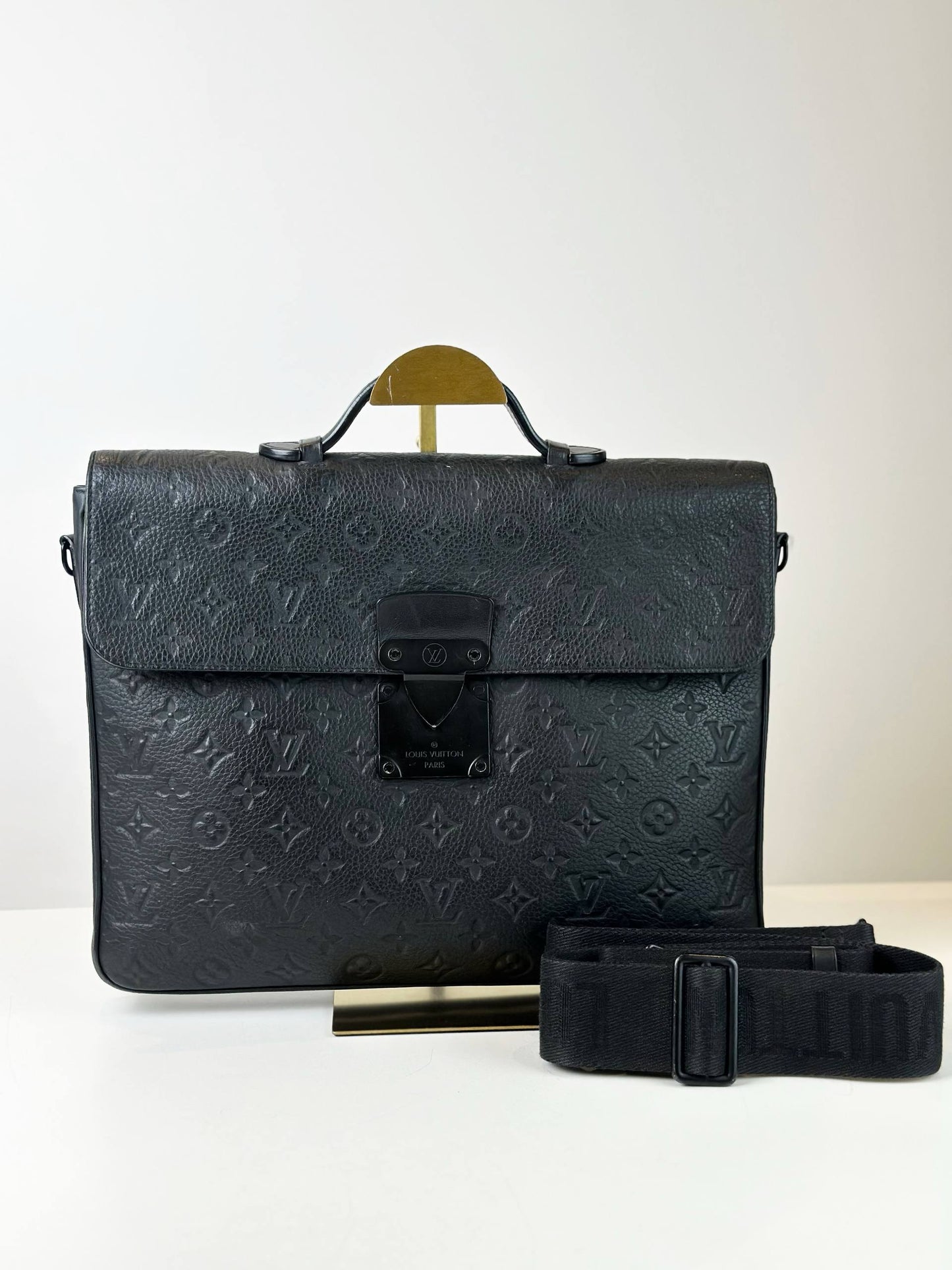 LOUIS VUITTON S-LOCK MONOGRAM TAURILLON LEATHER BLACK BRIEFCASE
