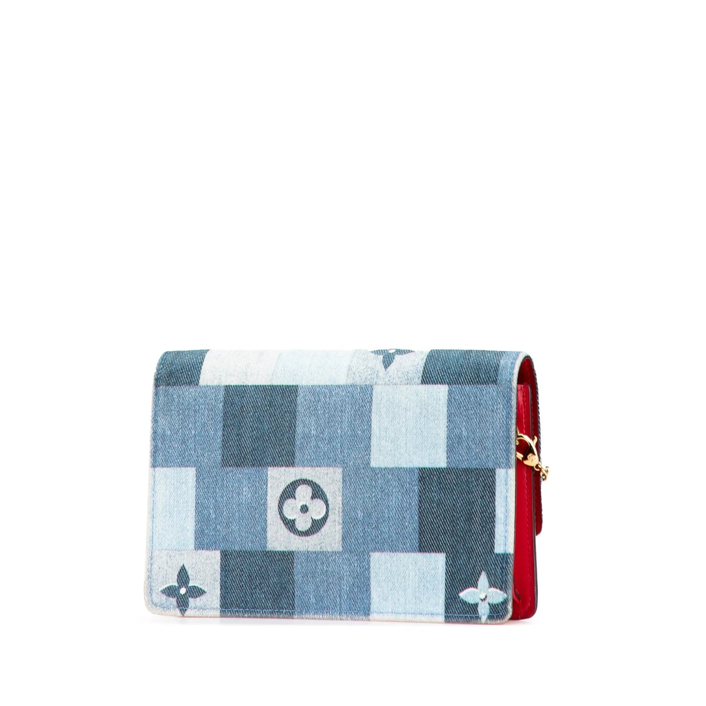 Blue Louis Vuitton Monogram Denim Patchwork Fiore Chain Wallet Crossbody Bag