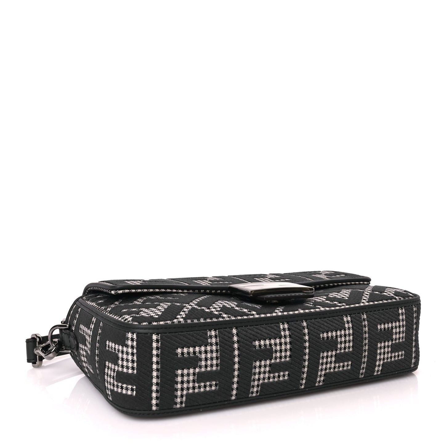 Fendi Wool Vitello King Houndstooth FF Embroidered Baguette Grigio Anthracite