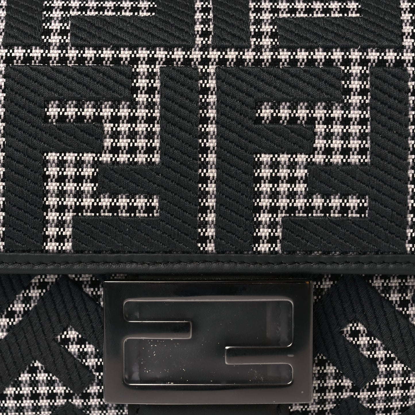 Fendi Wool Vitello King Houndstooth FF Embroidered Baguette Grigio Anthracite