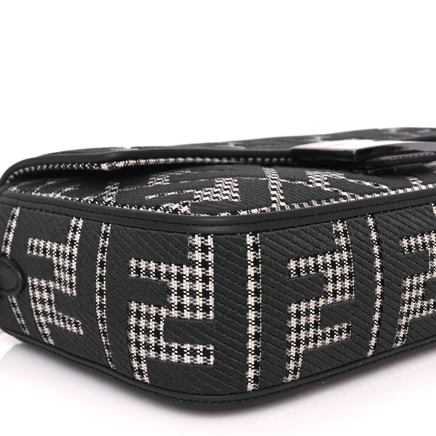 Fendi Wool Vitello King Houndstooth FF Embroidered Baguette Grigio Anthracite