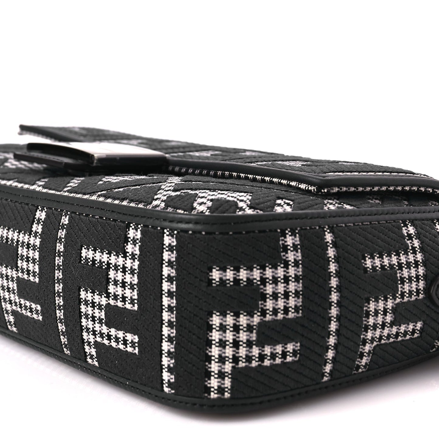 Fendi Wool Vitello King Houndstooth FF Embroidered Baguette Grigio Anthracite