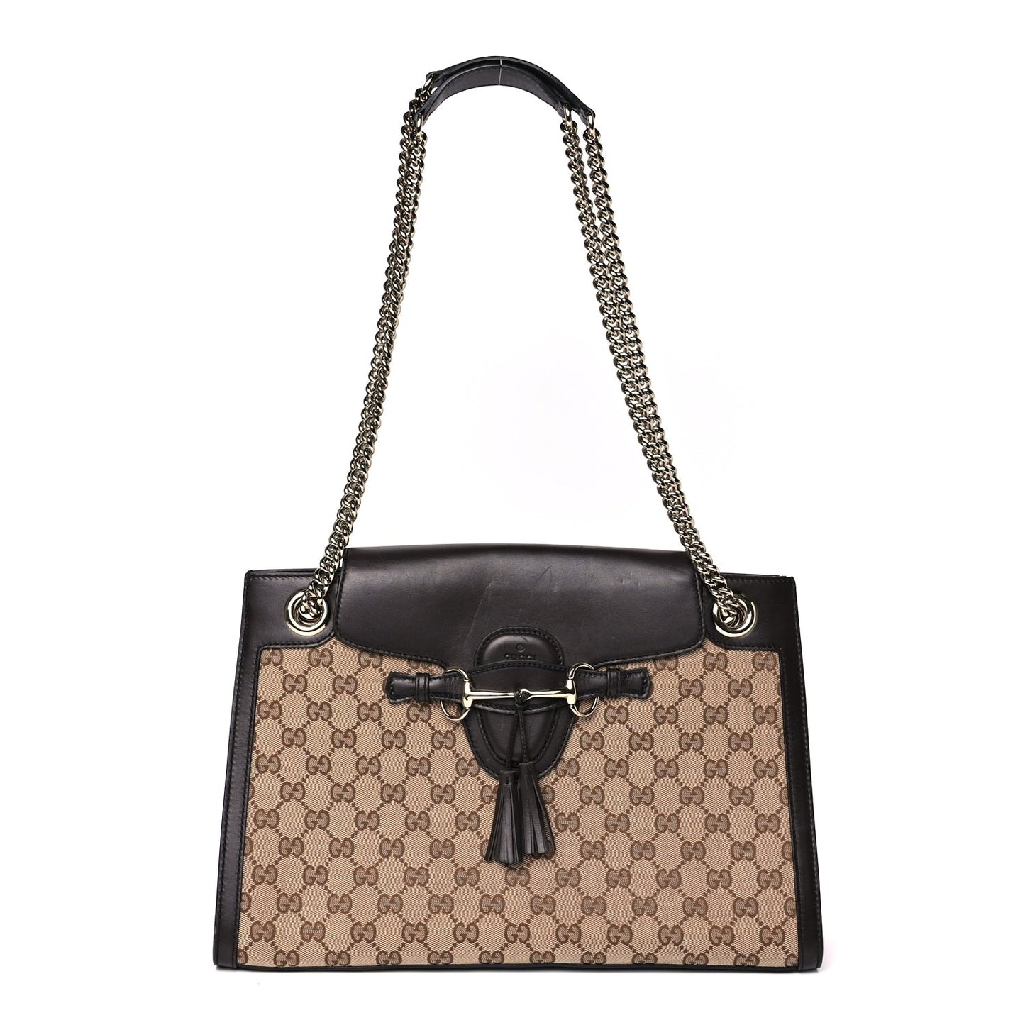 Gucci Monogram Margaux Calfskin Large Emily Chain Shoulder Bag Beige Ebony Cocoa