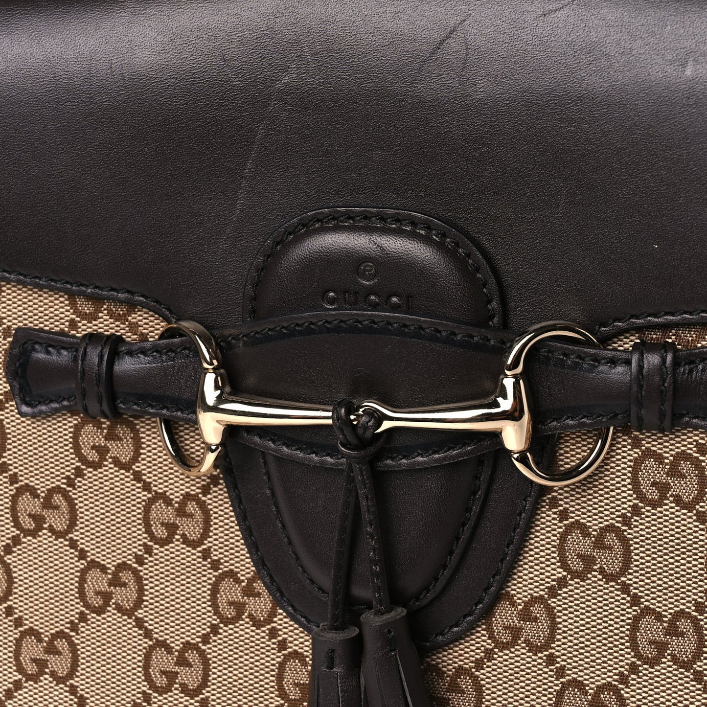 Gucci Monogram Margaux Calfskin Large Emily Chain Shoulder Bag Beige Ebony Cocoa