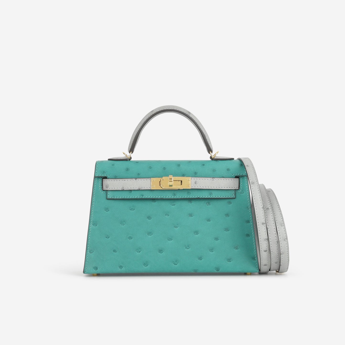 Hermès HSS Mini Kelly 20 - Vert Verone / Bleu Glacier Ostrich | Gold Hardware