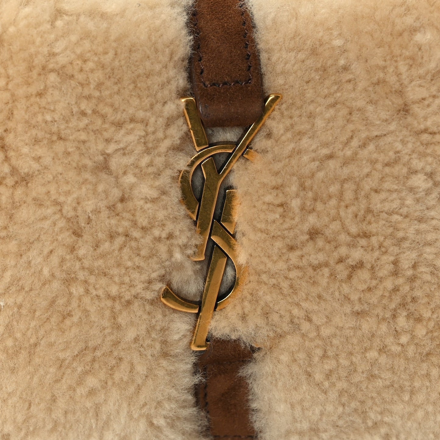 Saint Laurent Shearling Le 5 A 7 Mini Hobo Natural Beige