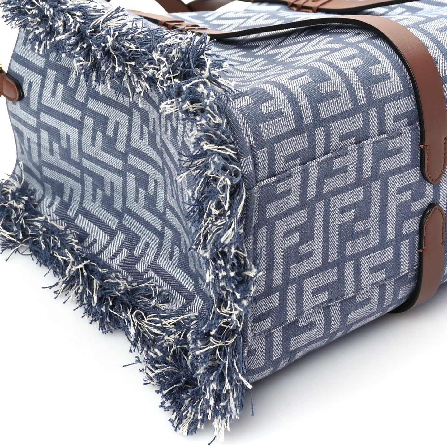 Fendi Denim Vitello King F is Fendi FF Embroidered Summer Tote Myrtle Dark Nut