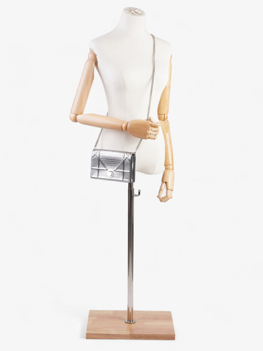 Diorama Wallet On Chain  Silver Patent Leather
