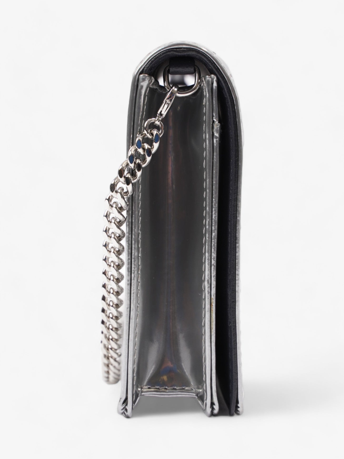 Diorama Wallet On Chain  Silver Patent Leather