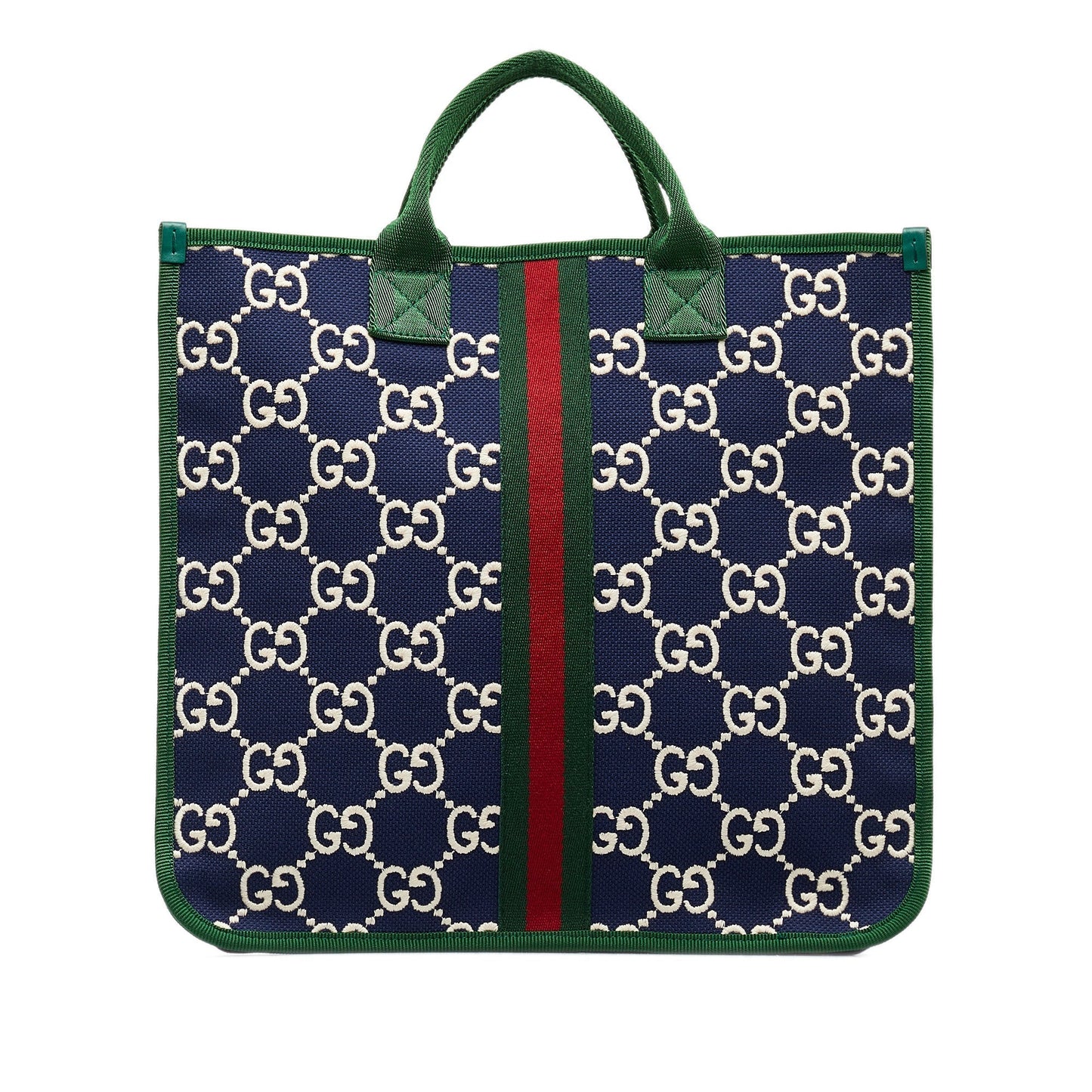 Gucci Web Blue Leather Nylon Tote