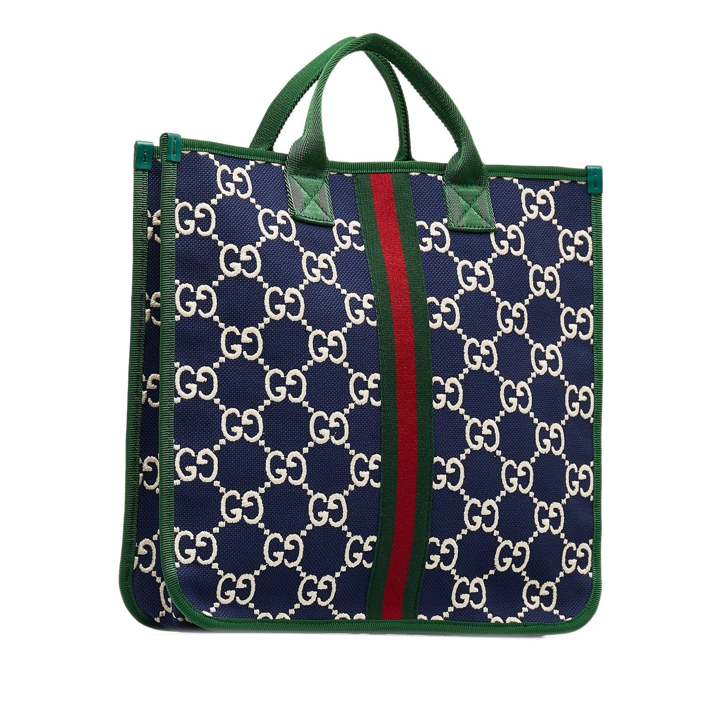 Gucci Web Blue Leather Nylon Tote
