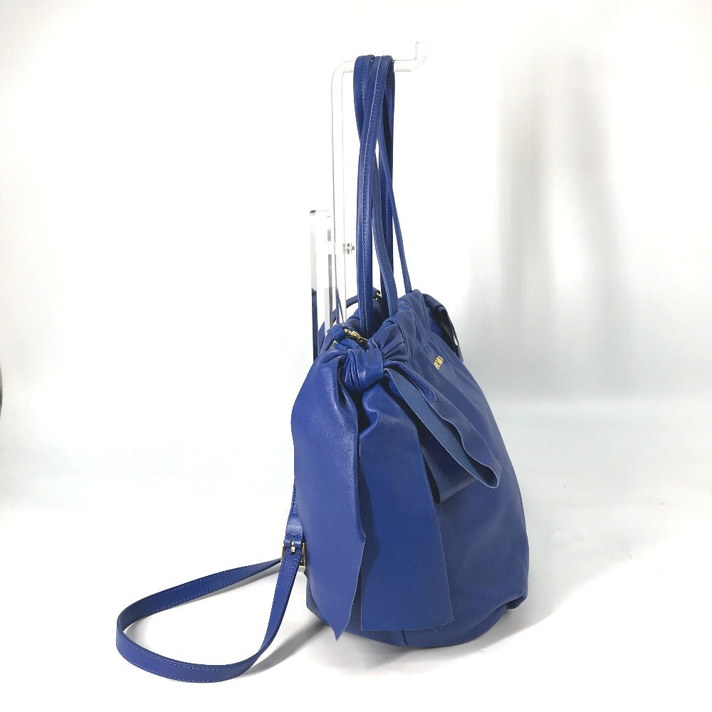 PRADA Handbag leather blue logo Crossbody ribbon Women