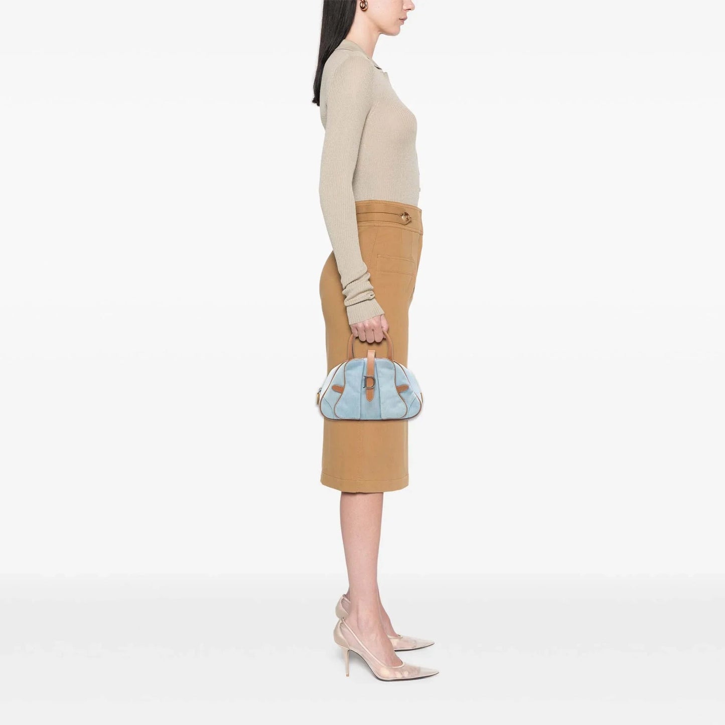 Blue Dior Mini Denim Double Saddle Bowler Bag
