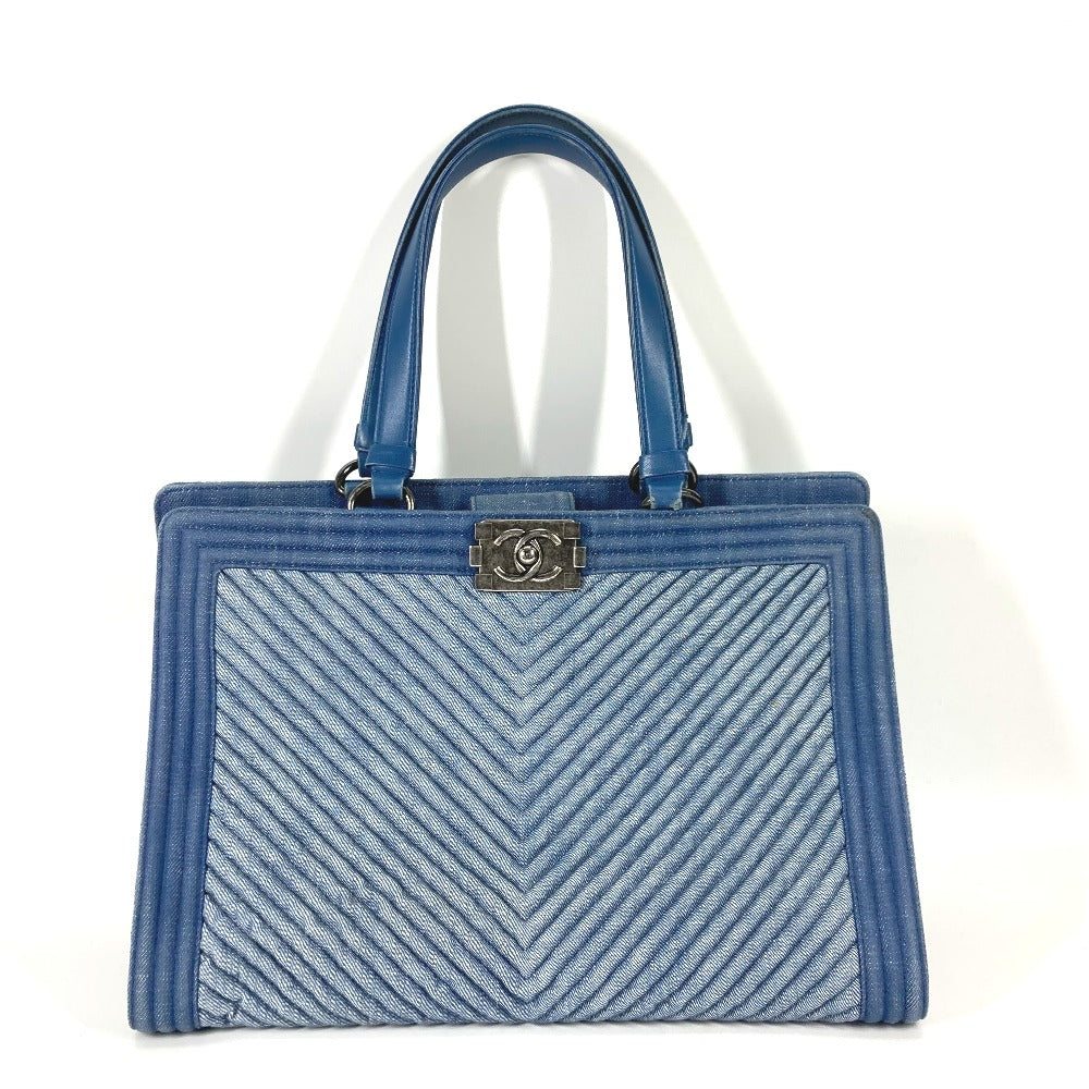 CHANEL Tote Bag canvas Blue type Boy Chanel Vstitch