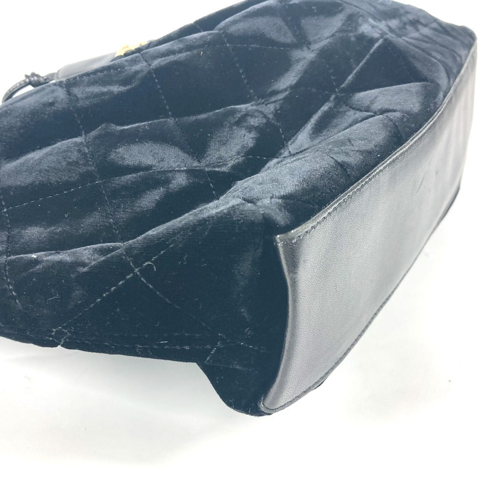 CHANEL Handbag Velour, Leather black Matrasse quilting Round handle Leather handle