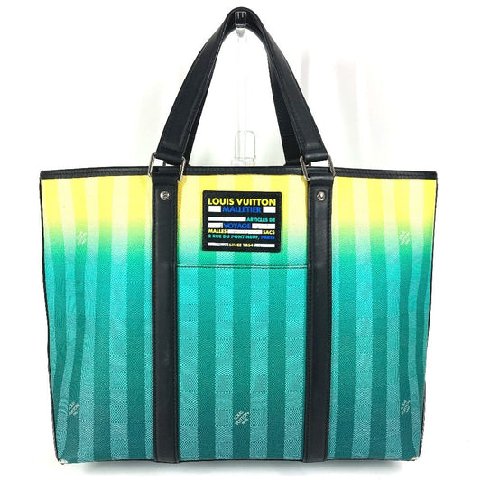 LOUIS VUITTON Tote Bag M59919 Leather / canvas green damier stripe Weekend Tote PM
